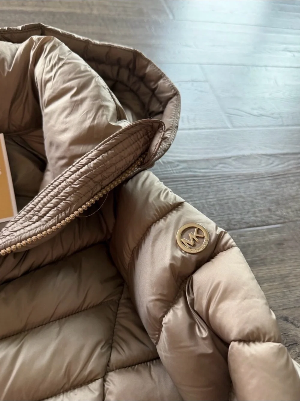 Michael Kors Quilted Hooded Packable Puffer Coat - Taupe